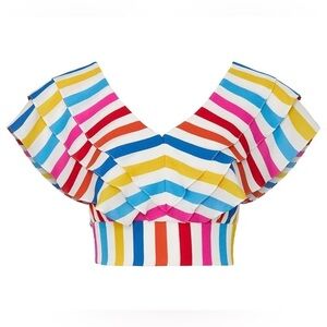 Color Me Courtney Rainbow Stripe Holly Ruffle Crop Top V-neck Women’s Size 4